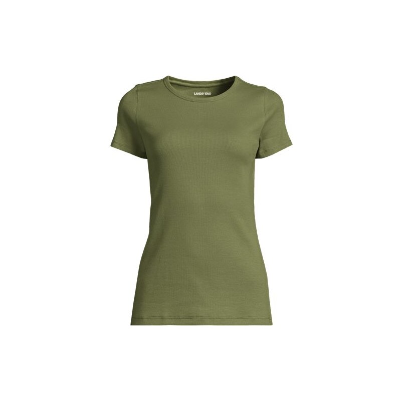 Micro Rib Crew Neck T-shirt, Women, size: 24-26, plus, Green, Cotton 115632167