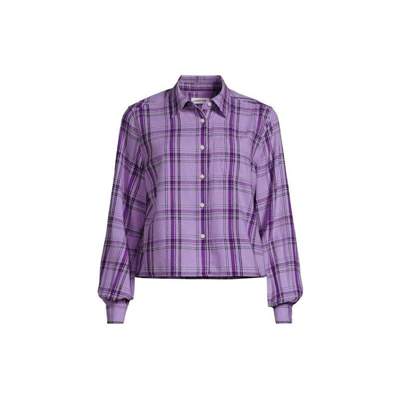 Cropped Flannel Shirt, Women, size: 20-22, plus, Purple, Cotton, by 113413102
