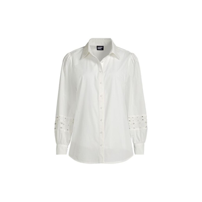 Cutwork Detail Shirt, Women, size: 12, petite, White, Cotton, by