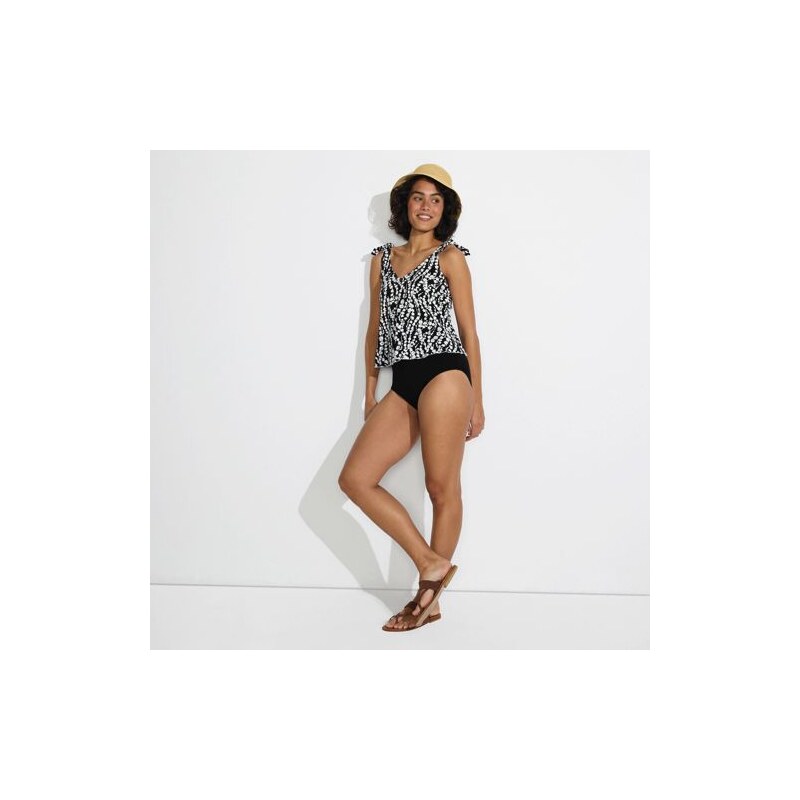 Long Tie Shoulder Flutter Hem Tankini Top, Women, size: 12,