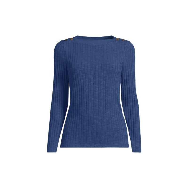Long Sleeve Rib Knit Boatneck Top, Women, size: 20-22, plus, Blue, 115230908