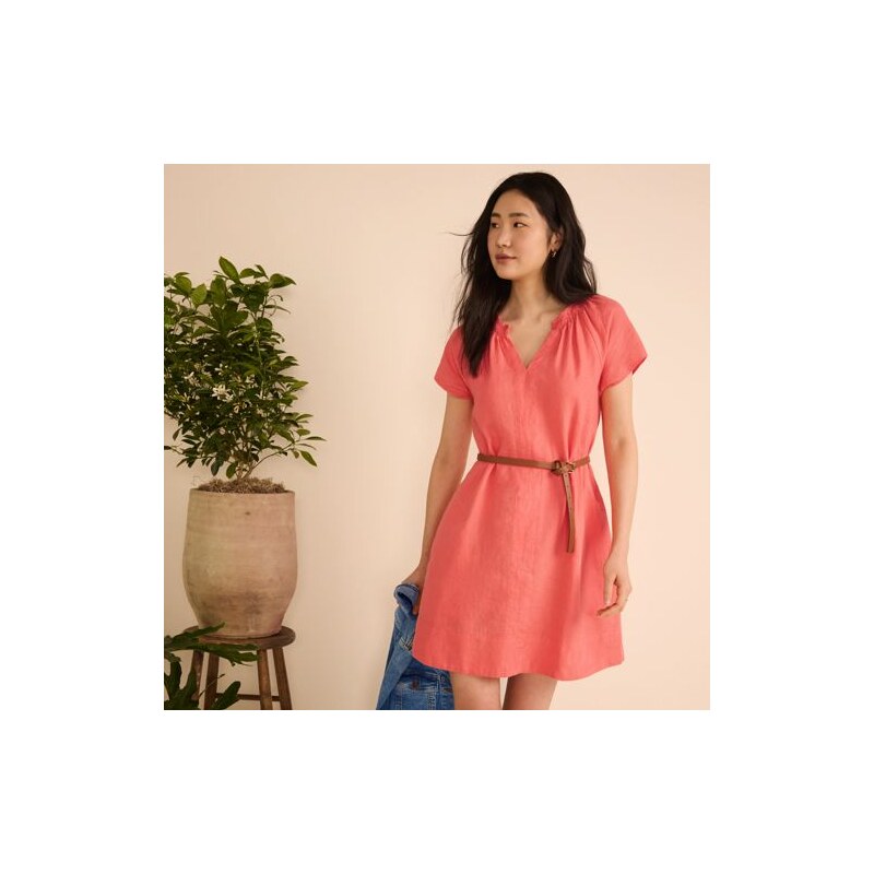 Pure Premium Linen Smocked Dress, Women, size: L, regular,