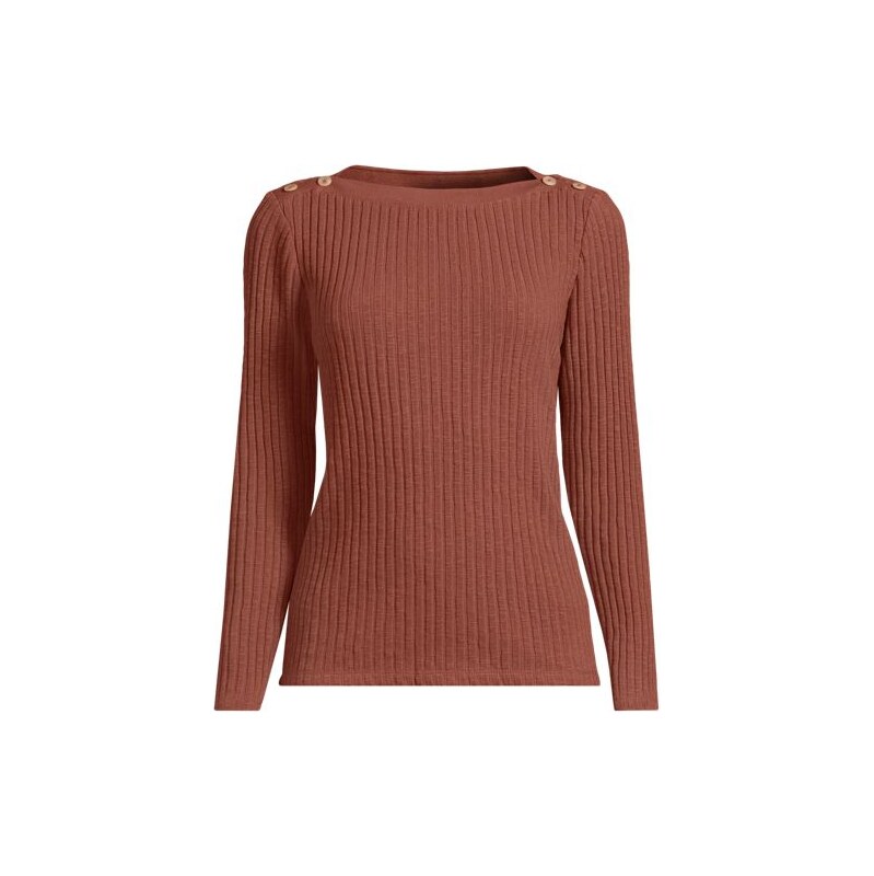 Long Sleeve Rib Knit Boatneck Top, Women, size: 1X, plus, Brown,