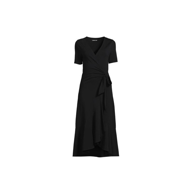 Cotton Modal Short Sleeve V-neck Wrap Dress, Women, size: XS,