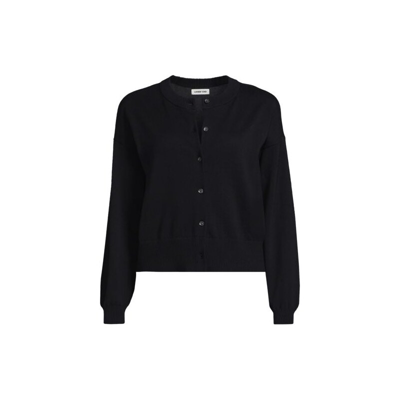 Fine Gauge Cropped Cotton Cardigan, Women, size: 20-22, plus, Black, 115261752