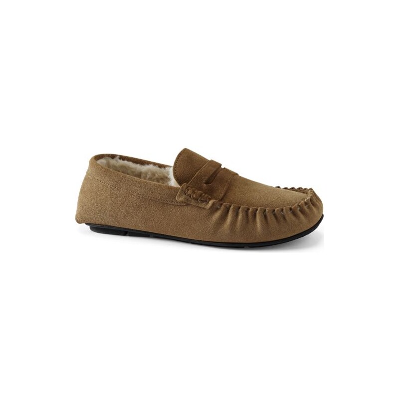 Suede Moccasin Slipper, Men, size: 12, regular, Brown, Polyester