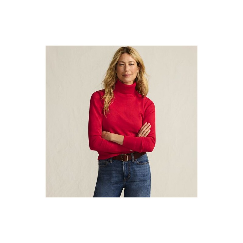Fine Gauge Cotton Roll Neck Jumper, Women, size: XL, regular,