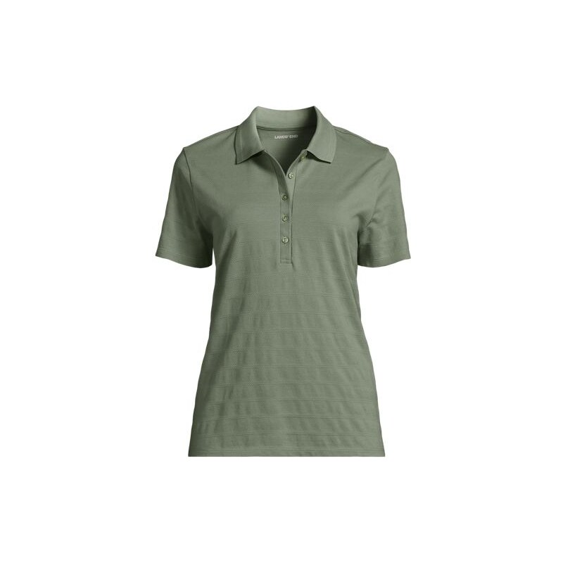 Textured Stripe Piqué Polo Shirt, Women, size: 2X, plus, Green,