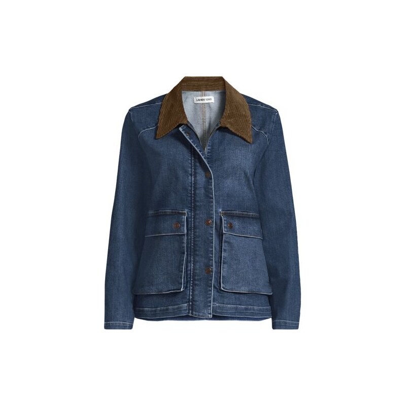 Corduroy Collar Denim Jacket, Women, size: 20-22, plus, Blue, Spandex 115261787