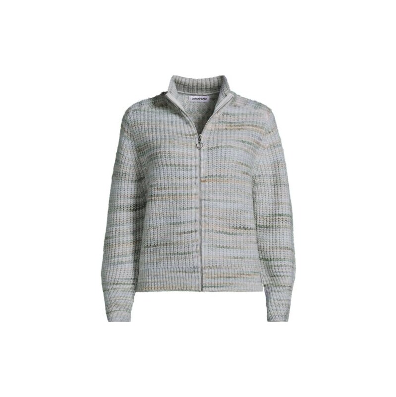 Knitted Zip-Up Cardigan, Women, size: 10-12, petite, Green, by Lands 113559488