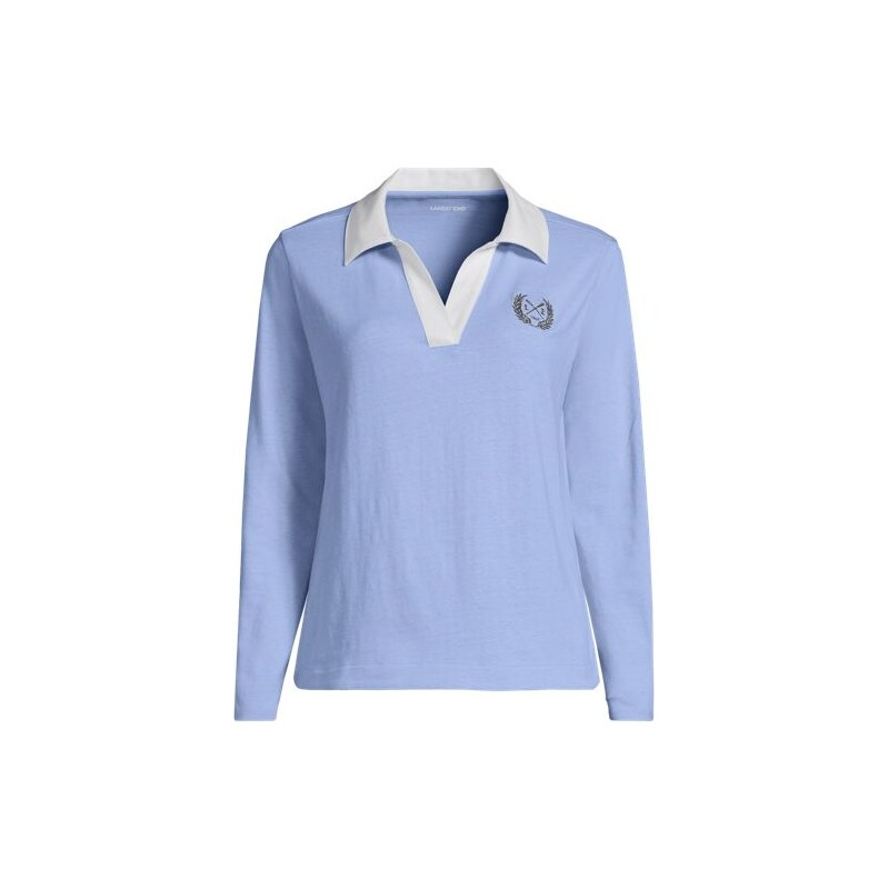 Long Sleeve Contrast Johnny Collar Polo Shirt, Women, size: 20-22, 115200237