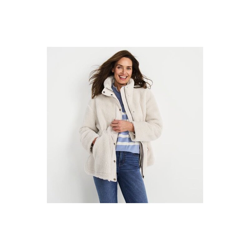 Cinch-waist Sherpa Fleece Jacket, Women, size: 10-12, petite, Misc, 113493623