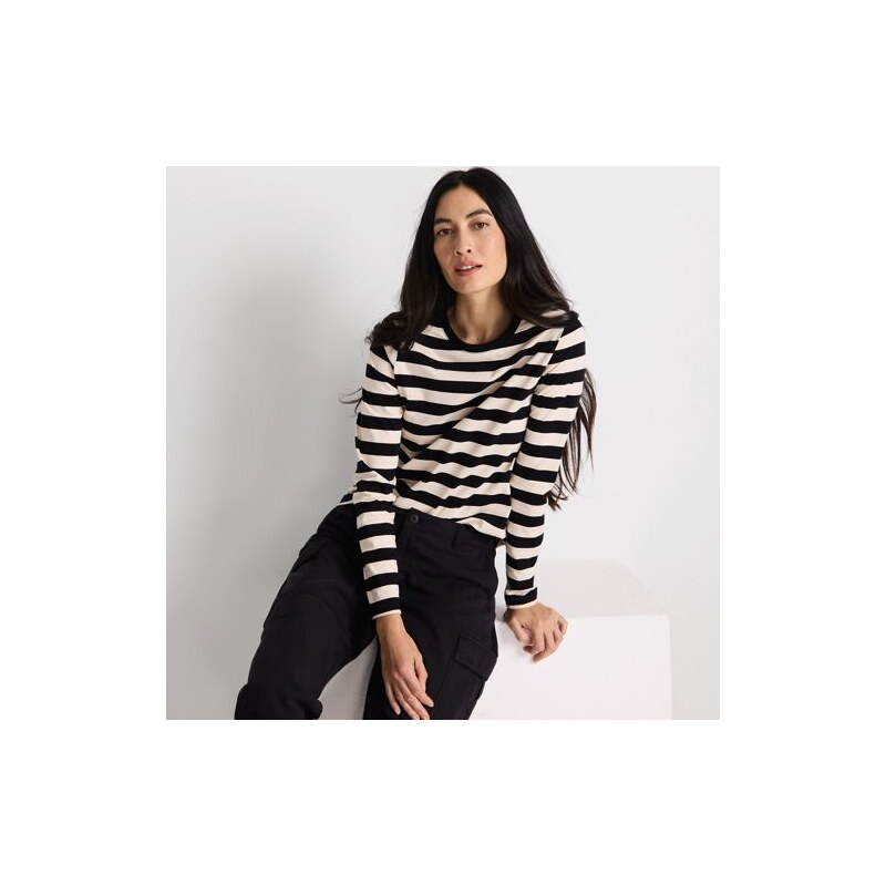 Long Sleeve Supima Cotton Crew Neck Top, Women, size: XS, petite