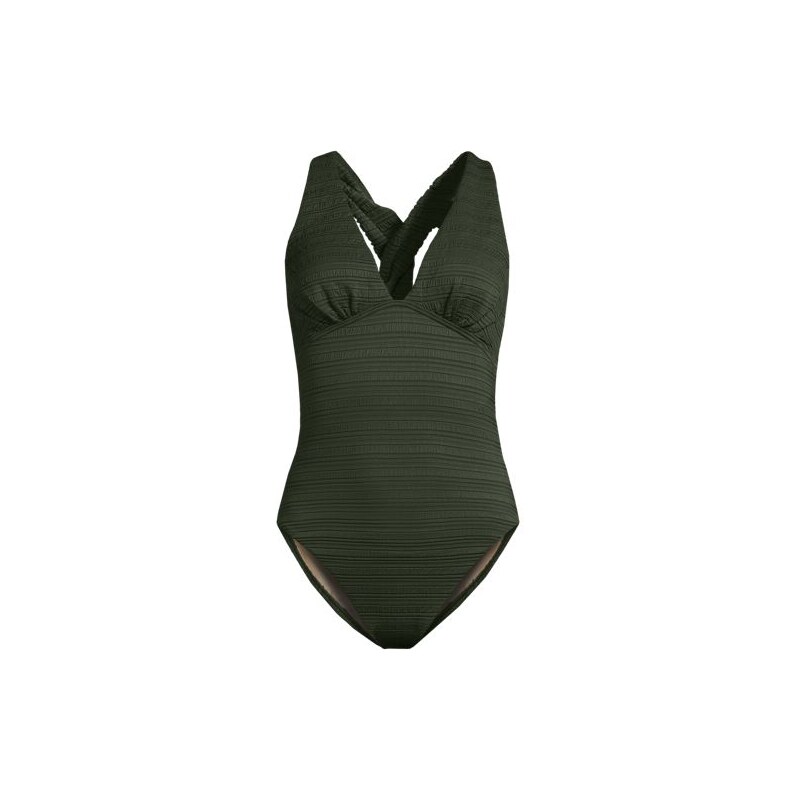 Seersucker Plunge Twist Back High Leg Swimsuit, Women, size: 12,