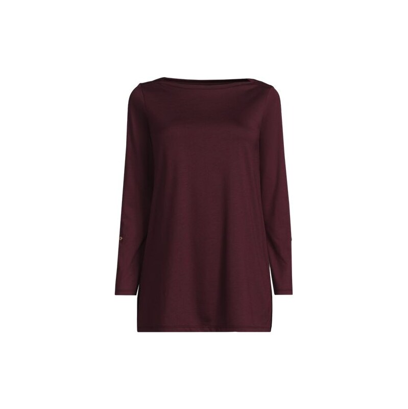 Long Supima Boatneck Tunic Top, Women, size: 10-12, petite, Red, by 114149346