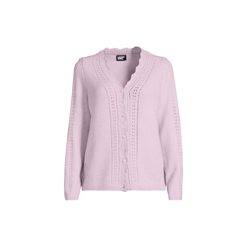 V-neck Pointelle Cardigan, Women, size: M, regular, Purple, Wool
