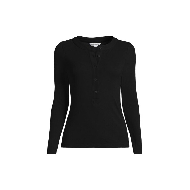 Long Sleeve Drapey Rib Henley Top, Women, size: M, regular,