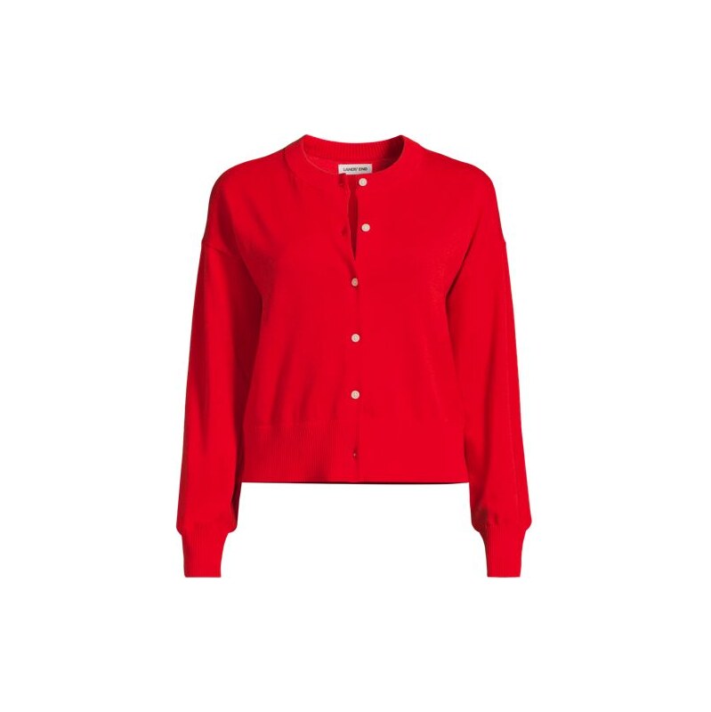 Fine Gauge Cropped Cotton Cardigan, Women, size: 20-22, plus, Red, 115261753