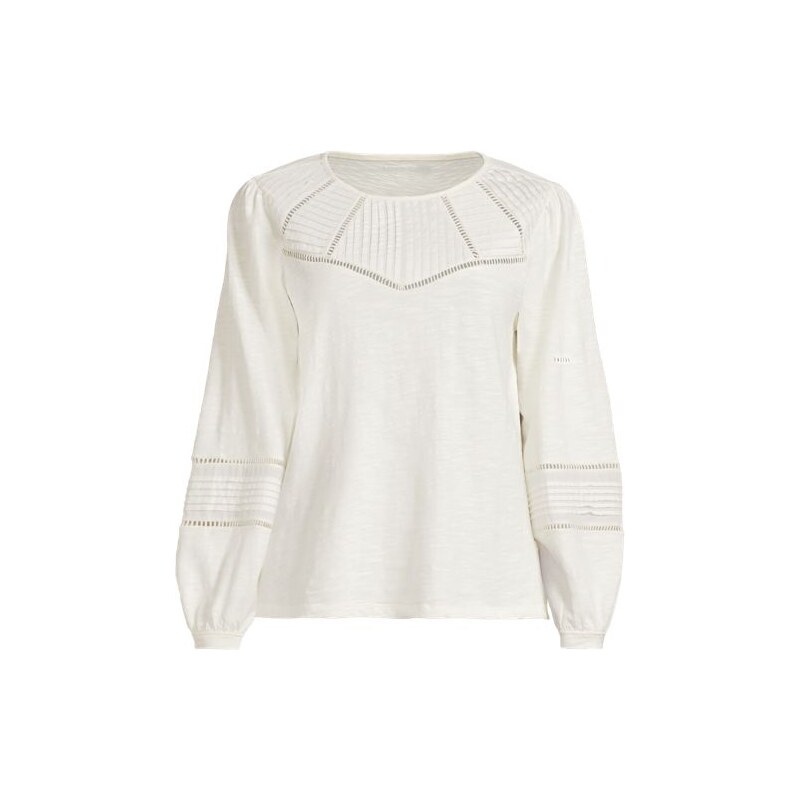 Long Sleeve Slub Cotton Pintuck Top, Women, size: 20-22, plus, Ivory, 113351656
