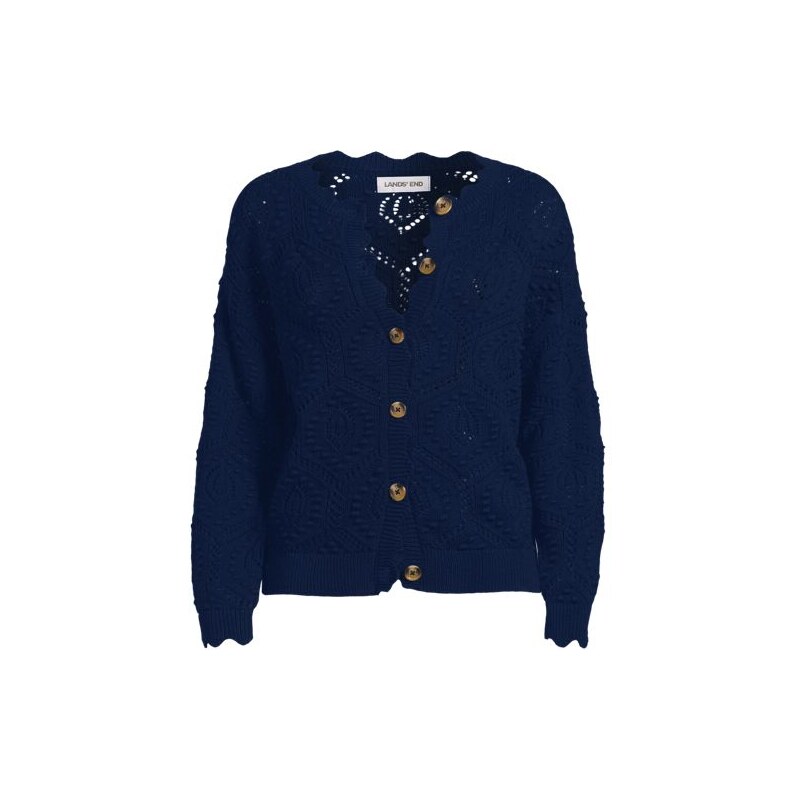 Textured Scallop Trim Cardigan, Women, size: 10-12, petite, Blue, 113288732