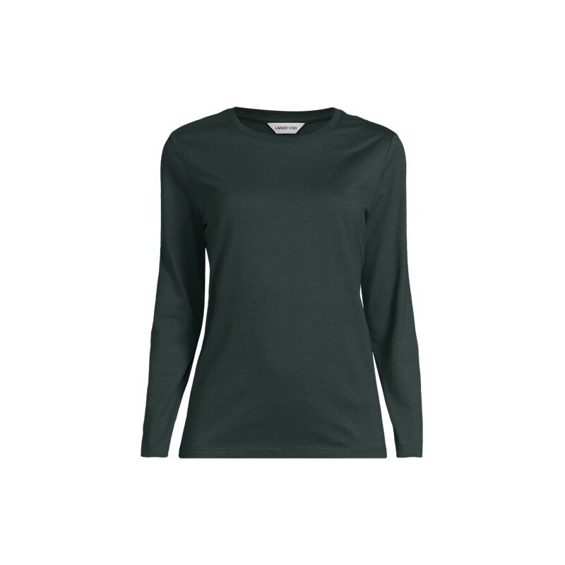 Long Sleeve Supima Cotton Crew Neck Top, Women, size: 10-12, petite, 113351514