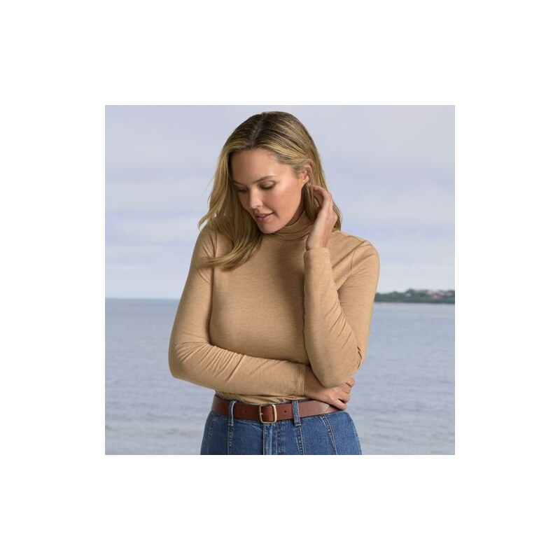 Cotton-modal Roll Neck Top, Women, size: 28-30, plus, Brown, Cotton 115229708