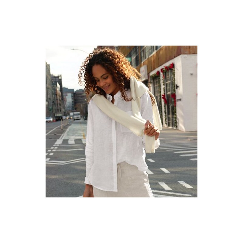 Premium Pure Linen Long Sleeve Shirt, Women, size: M, petite,
