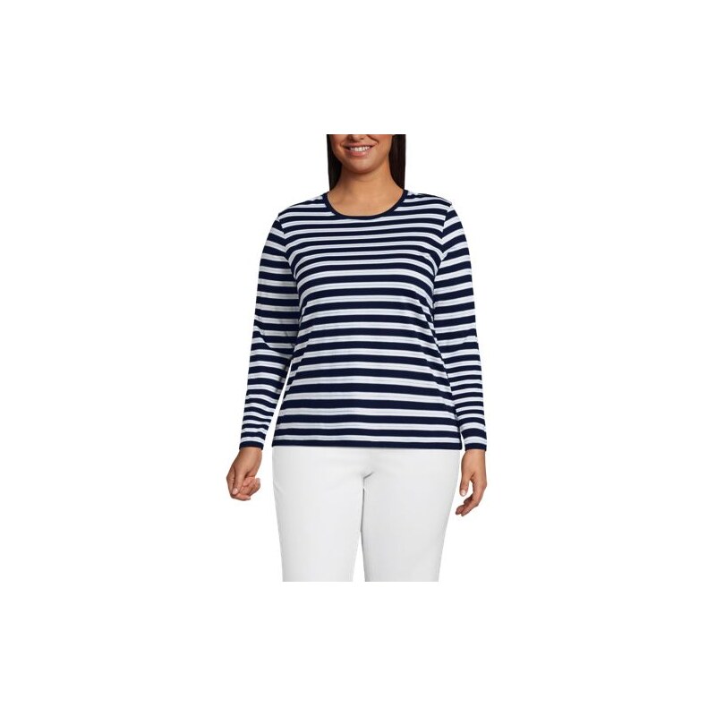 Supima Long Sleeve Crew Neck T-shirt, Women, size: 20-22, plus, Blue, 115566394