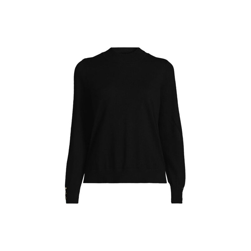 Button Cuff Polo Neck Jumper, Women, size: M, petite, Black, by