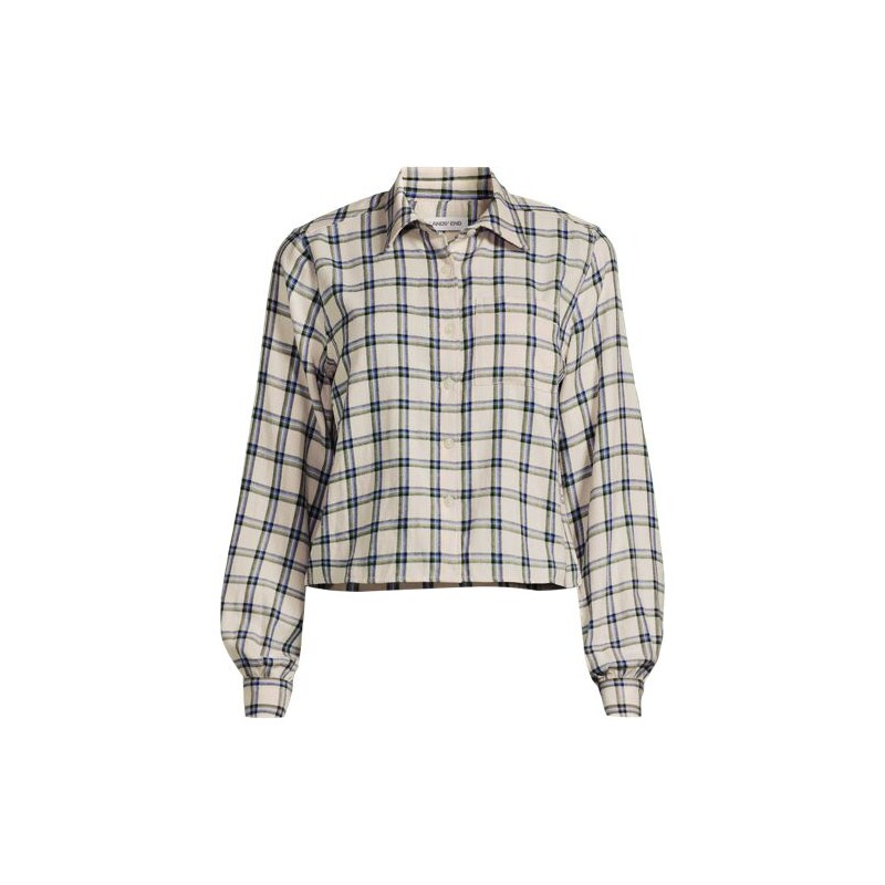 Cropped Flannel Shirt, Women, size: 20-22, plus, Ivory, Cotton, by 113597374