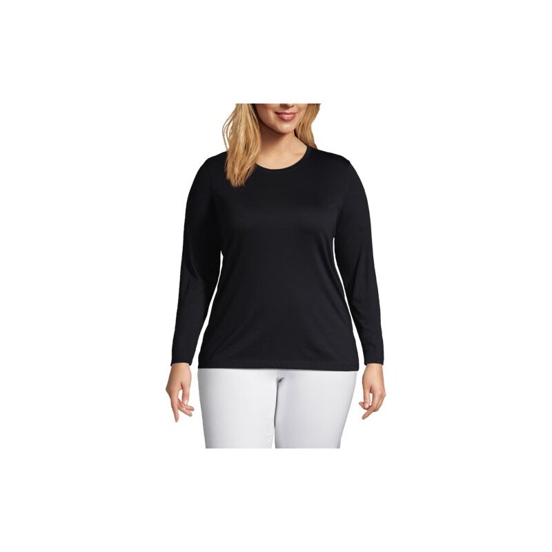Supima Long Sleeve Crew Neck T-shirt, Women, size: 20-22, plus, Black, 115236349