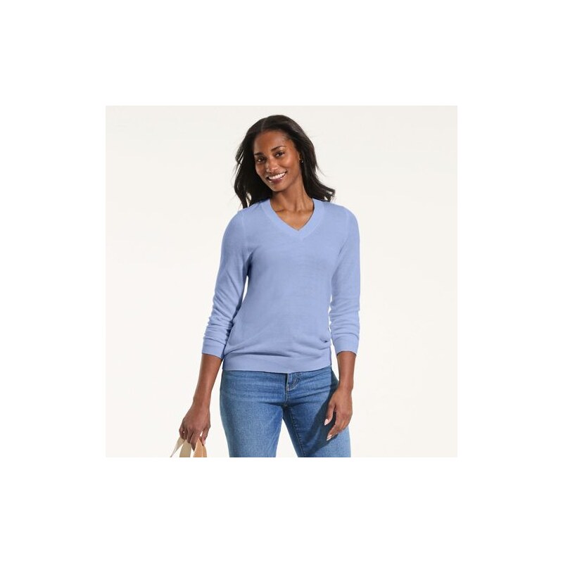 CashTouch V-Neck Jumper, Women, size: M, regular, Blue, Acrylic,