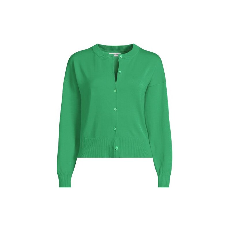Fine Gauge Cropped Cotton Cardigan, Women, size: 20-22, plus, Green, 115261751