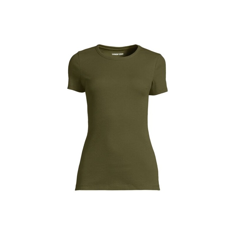 Micro Rib Crew Neck T-shirt, Women, size: 14-16, petite, Green, Cotton 115199166