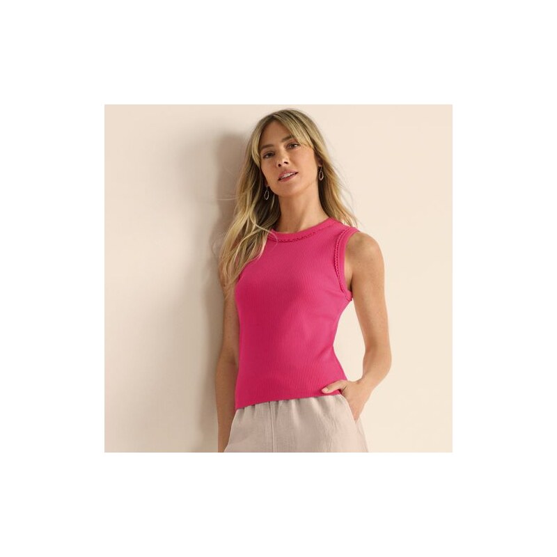 Ribbed Contrast Trim Vest, Women, size: L, regular, Pink, Cotton