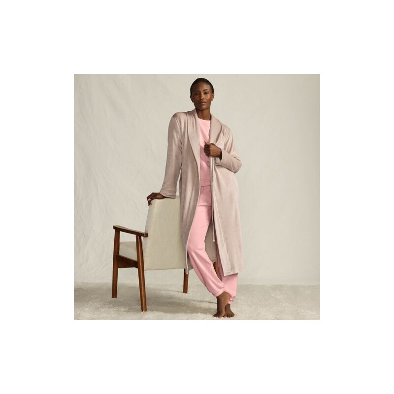 Ribbed Velour Dressing Gown, Women, size: S, regular, Pink,