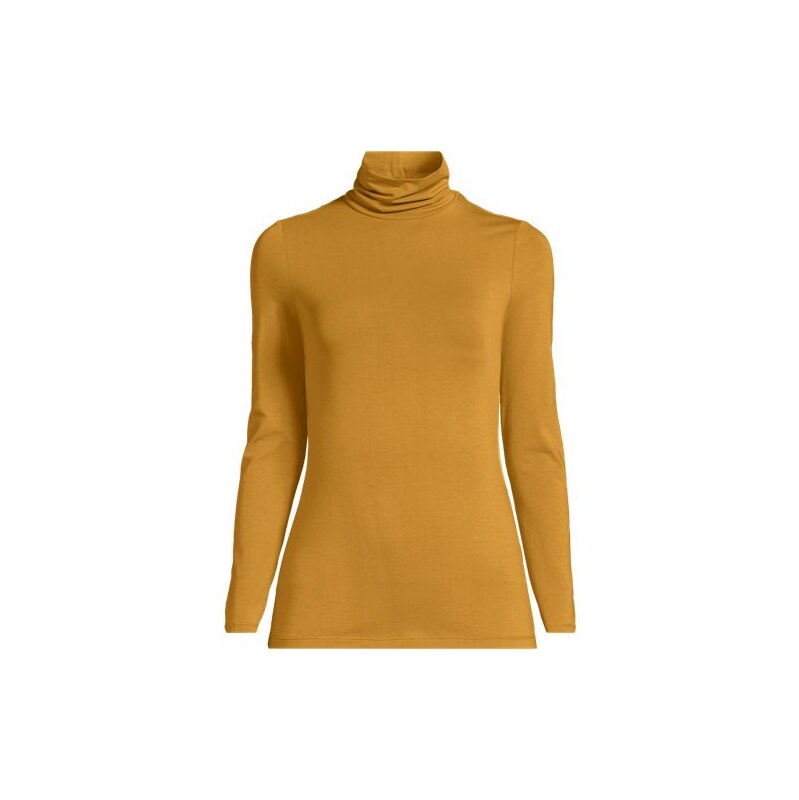 Cotton-modal Roll Neck Top, Women, size: 8, regular, Yellow, Cotton 113321133