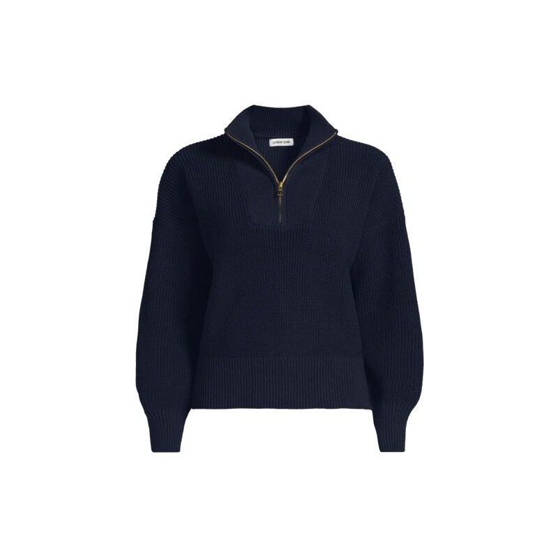 Pure Cotton Drifter Shaker Knit Quarter Zip Jumper, Women, size: