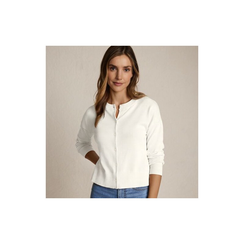 Fine Gauge Cropped Cotton Cardigan, Women, size: L, regular,