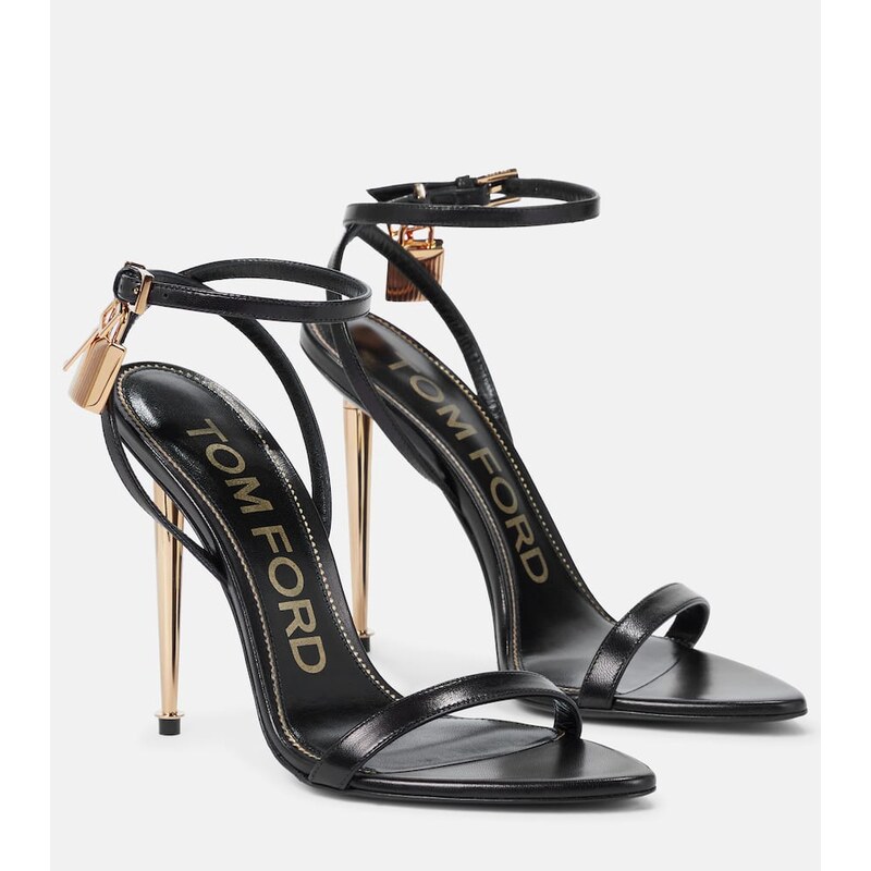 Kůžové sandály Tom Ford Padlock v černé barvě