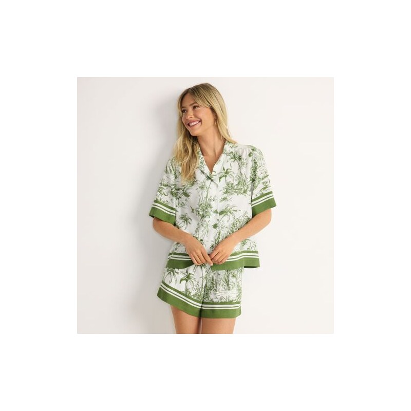 Printed Camp Shirt, Women, size: XL, regular, Ivory, Rayon