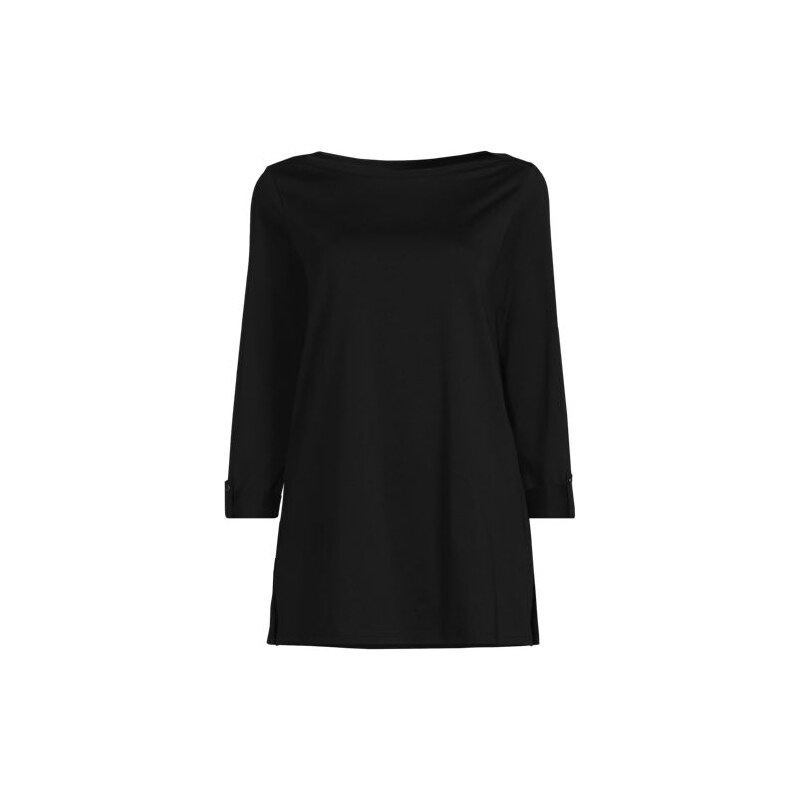 Long Supima Boatneck Tunic Top, Women, size: XS, petite, Black,