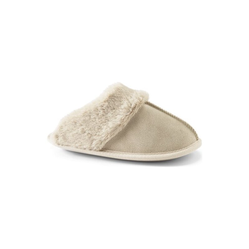 Suede Mule Slippers, Women, size: 36 - 37, regular, Ivory, Polyester, 115230859