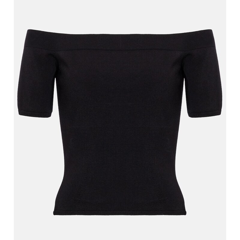 Krátké triko McQueen Off-shoulder top v černé barvě