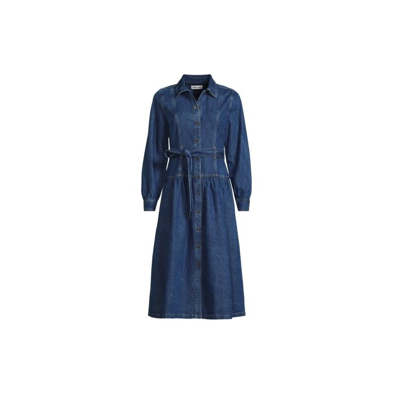 Long Sleeve Midi Shirt Dress, Women, size: 20-22, plus, Blue, by Lands 113399634