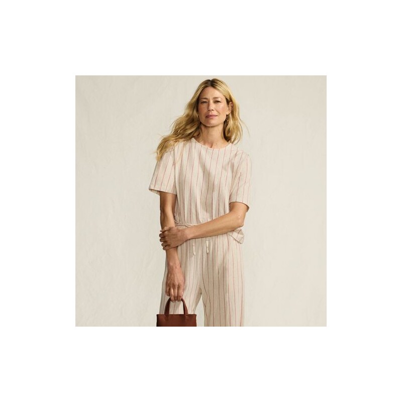 Soft Ease Short Sleeve Linen Blend Crew Neck Top, Women, size: S