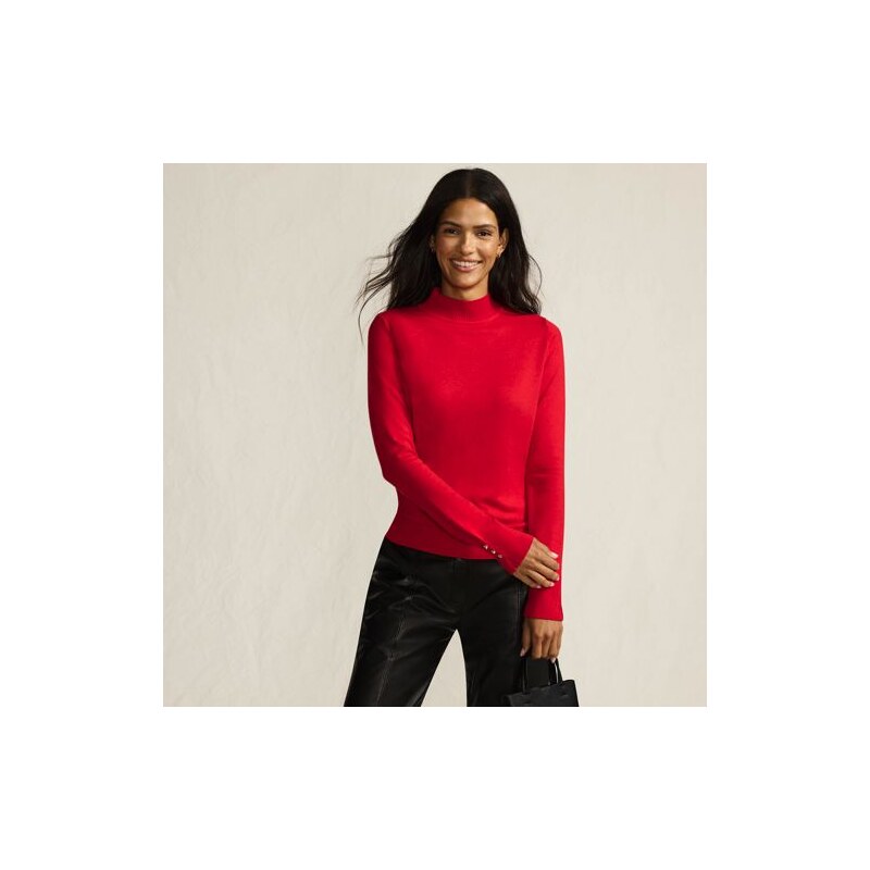 Button Cuff Polo Neck Jumper, Women, size: XS, petite, Red, by