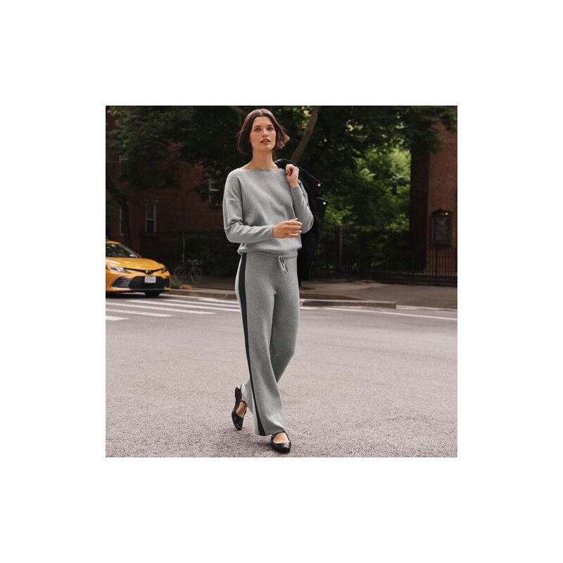 Sweater Knit Side Stripe Wide Leg Trousers, Women, size: M,