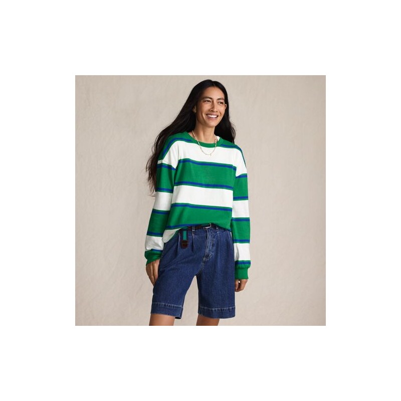 Long Sleeve Mariner Crew Neck Top, Women, size: 10-12, petite, Green, 113351753