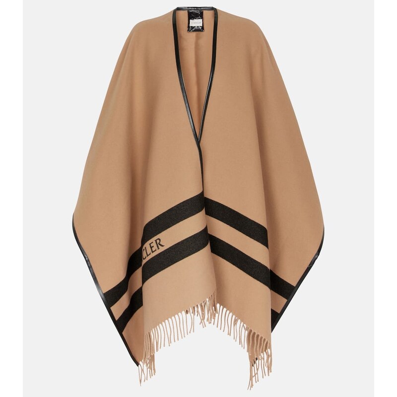 Dámský Moncler Wool logo cape v barvě beige